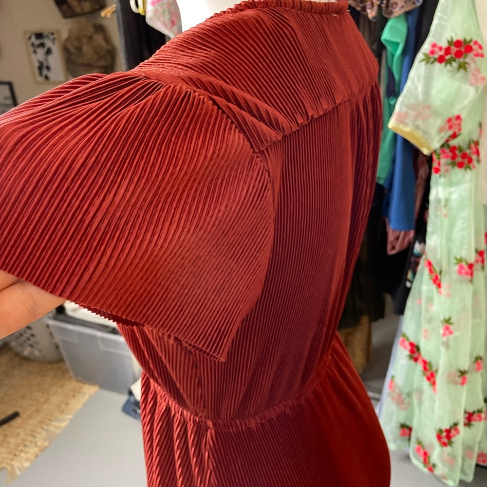 NWT Baltic Born Athena Burnt Orange V-Neck Empire Waist Pleated Stretch Maxi - Picture 14 of 15